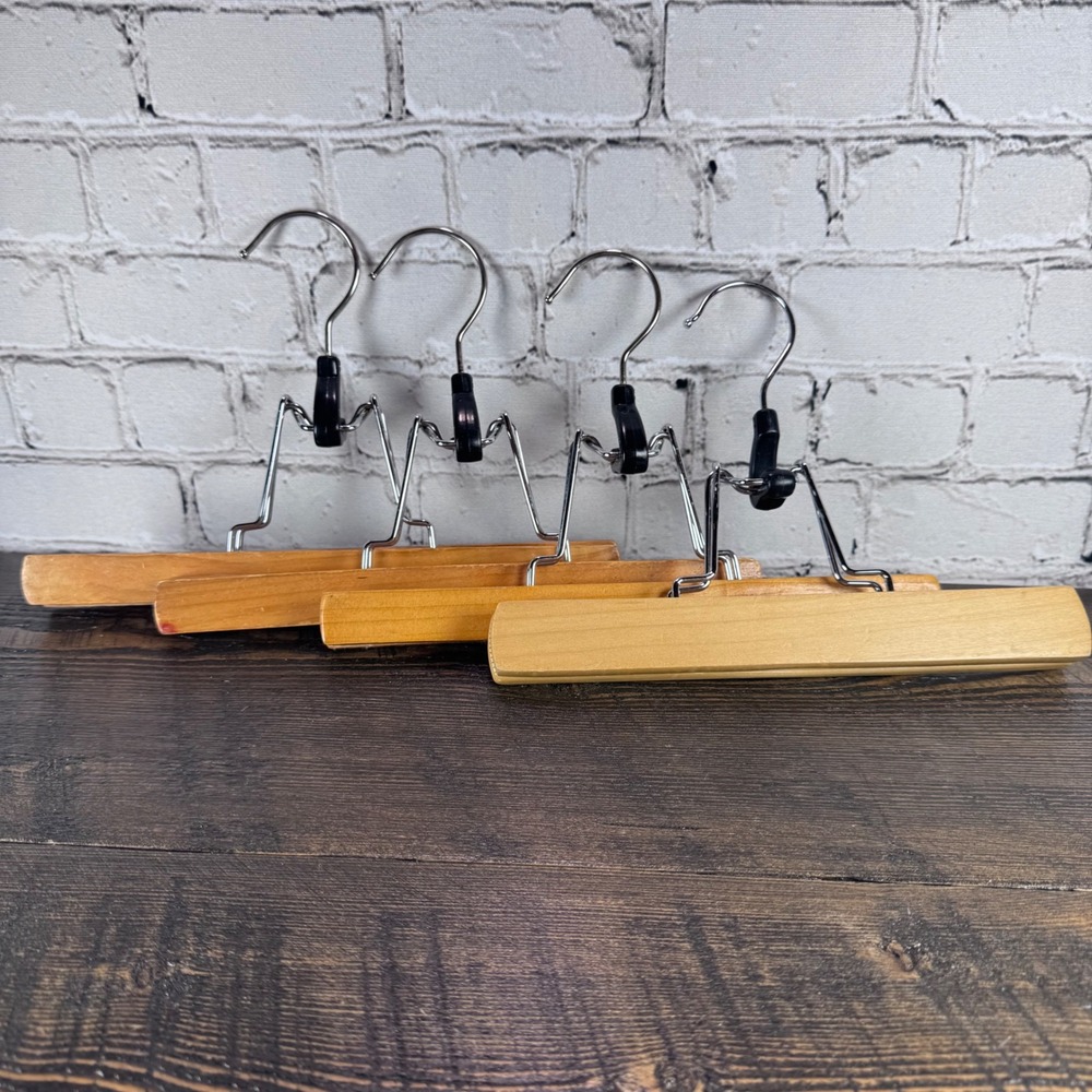 Unbranded Wooden Pant Hangers OS Brown Good 4pc Set Clamp Style Felt Lined